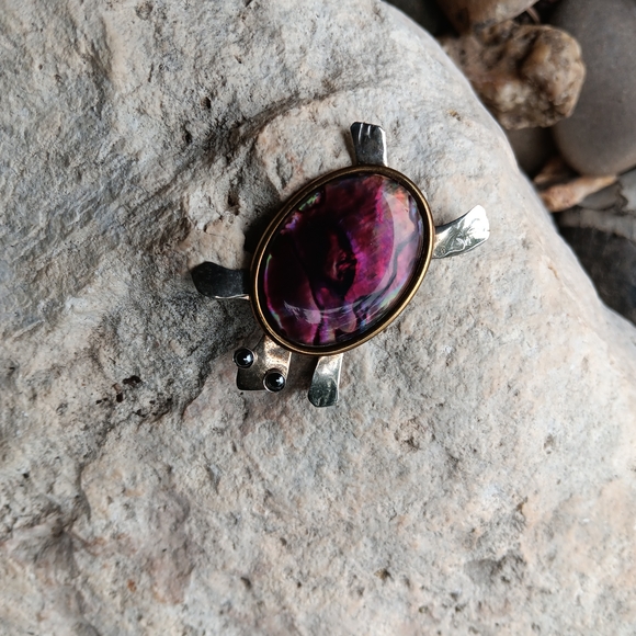 Vintage Turtle Purple Abalone Sterling Silver Pendant - Picture 3 of 8